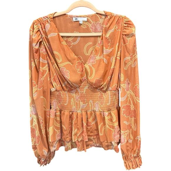 Y2K Orange Floral Sheer Baby Doll Boho Fairy Romantic Girly Top Medium - Picture 3 of 10